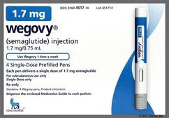 Wegovy (semaglutide) 18 to 72 Pens, Choice of 0.25 mg, 0.5 mg, 1 mg, 1.7 mg, 2.4 mg