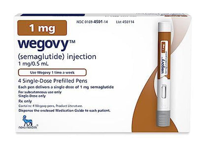 Wegovy (semaglutide) 18 to 72 Pens, Choice of 0.25 mg, 0.5 mg, 1 mg, 1.7 mg, 2.4 mg